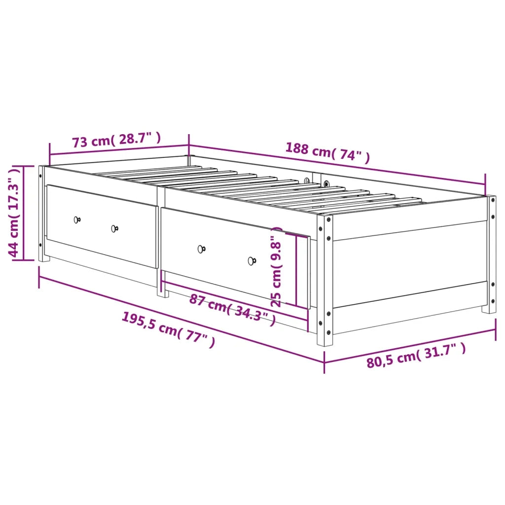 Dormeuse senza Materasso Marrone Cera 75x190 cm Legno di Pino 844480