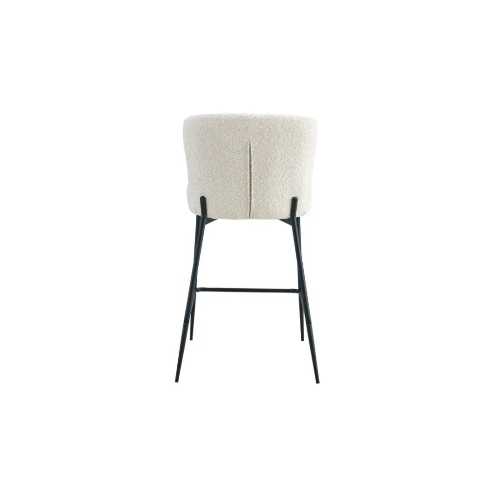 Sedia da bancone LISE - Tessuto bouclé colore bianco avorio - Piedi in metallo nero - Stile design/industriale