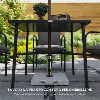 Set da Giardino 5 Pezzi in Acciaio con 4 Sedie 58x58x66 cm e Tavolo 80x80x71 cm con Foro Centrale, Grigio