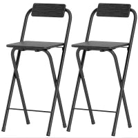 Set 2 Sgabelli da Bar Pieghevoli con Poggiapiedi, in Legno e Acciaio, 37x45x87 cm, Nero