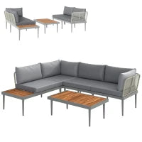 Set da Esterno 3 Pezzi con 2 Divanetti 2 Posti e Tavolino Basso, in Rattan e Acciaio Grigio e color Legno