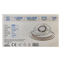 24V Bobina Striscia Led Da 10 Metri IP20 3000K 7,2W/M 1200 smd 2835 600 LM/M SKU-212622