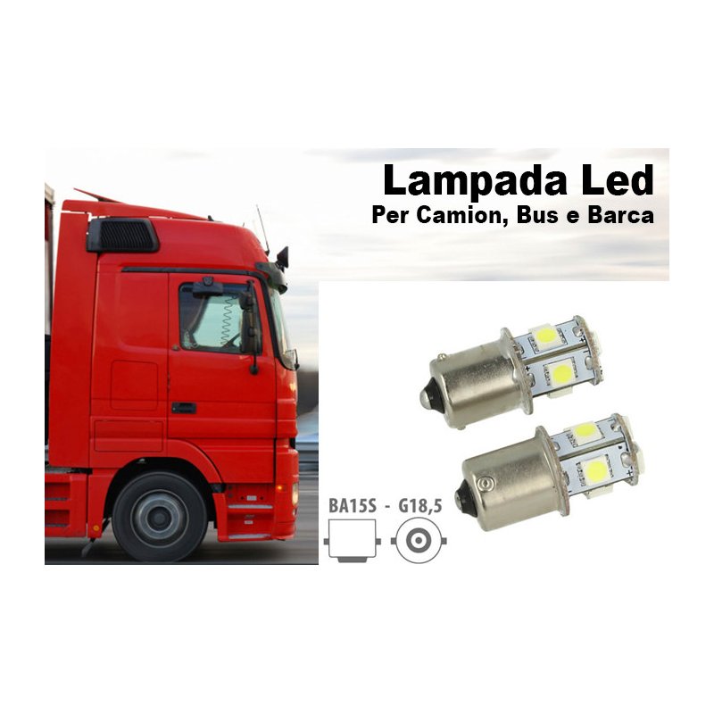 Lampada LED Canbus 24V BA15S G18,5 R5W Bianco 8 SMD 5050 Camion Bus Barca