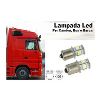 Lampada LED Canbus 24V BA15S G18,5 R5W Bianco 8 SMD 5050 Camion Bus Barca