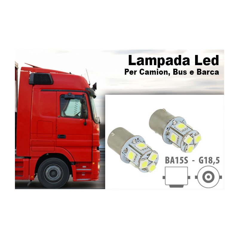 24V Lampada LED Canbus BA15S G18,5 R5W Blu Piedi Dritti 8 SMD 5050 per Camion Bus Barca