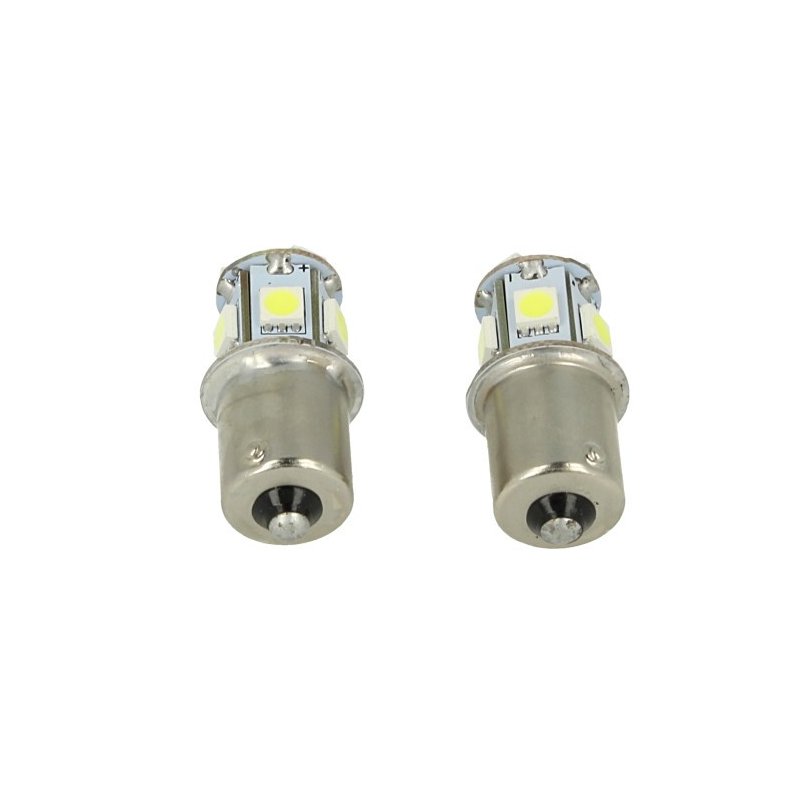 2 Lampade LED Canbus BA15S G18,5 R5W Rosso 24V 8 SMD 5050 Piedi Dritti Camion Bus Barca