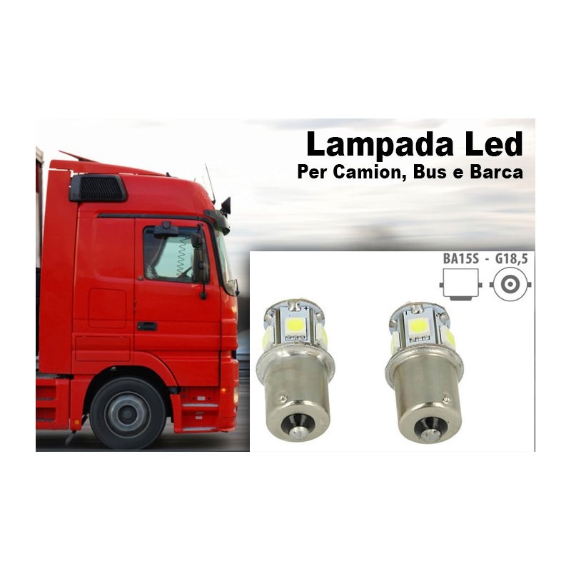2 Lampade LED Canbus BA15S G18,5 R5W Rosso 24V 8 SMD 5050 Piedi Dritti Camion Bus Barca