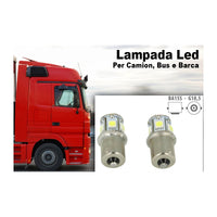 2 Lampade LED Canbus BA15S G18,5 R5W Rosso 24V 8 SMD 5050 Piedi Dritti Camion Bus Barca