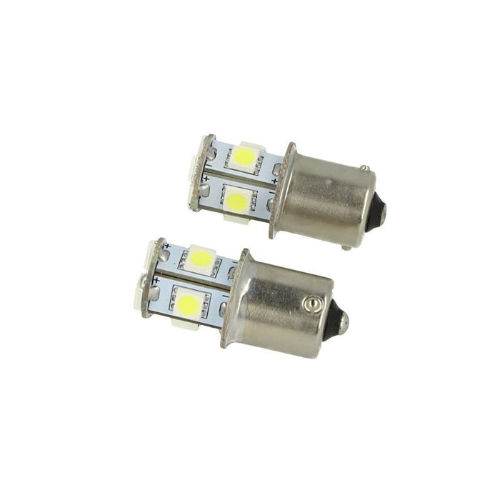 2 Lampade LED Canbus BA15S G18,5 R5W Verde 24V 8 SMD 5050 Piedi Dritti Camion Bus Barca