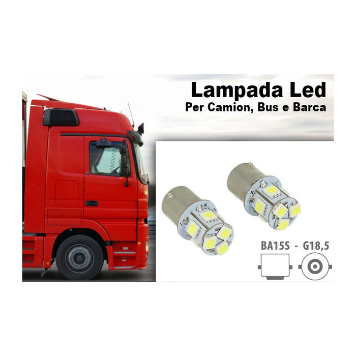 2 Lampade LED Canbus BA15S G18,5 R5W Verde 24V 8 SMD 5050 Piedi Dritti Camion Bus Barca
