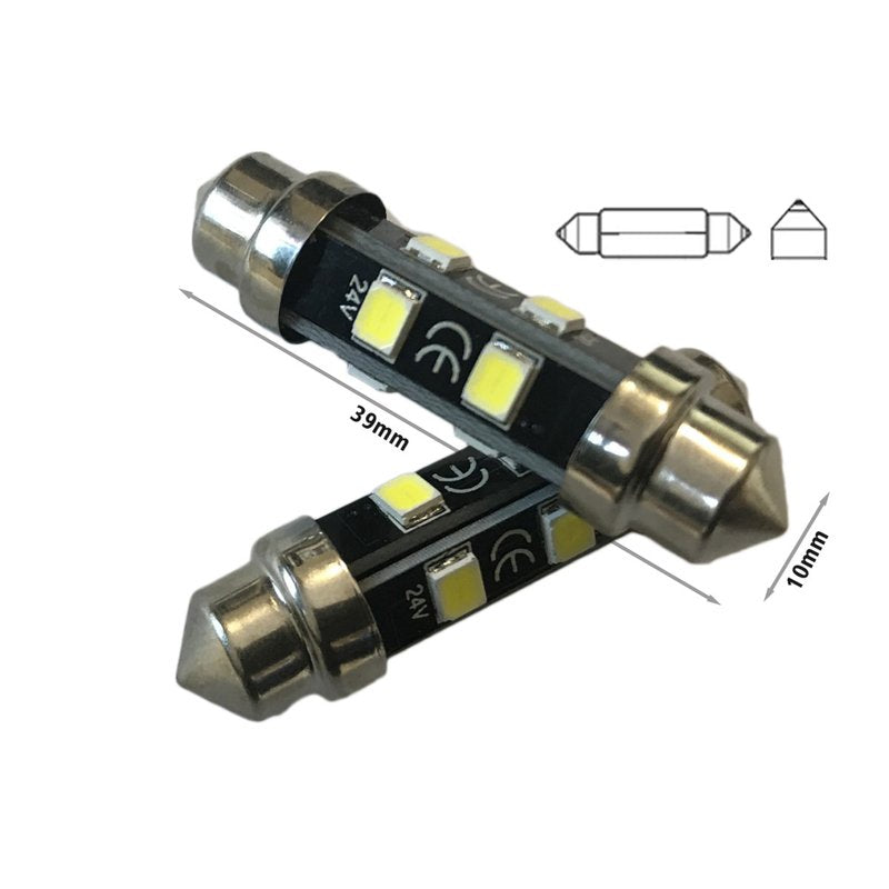 24V Lampada LED Siluro T11 C5W 39mm 8 SMD 2835 No Polarità 360° Bianco Freddo Durata Garantita