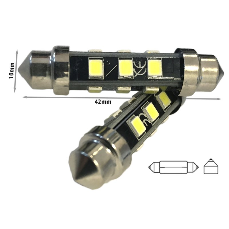 24V Lampada LED Siluro T11 C5W C10W 42mm 12 SMD 2835 No Polarità 360° Bianco Freddo Durata Garantita