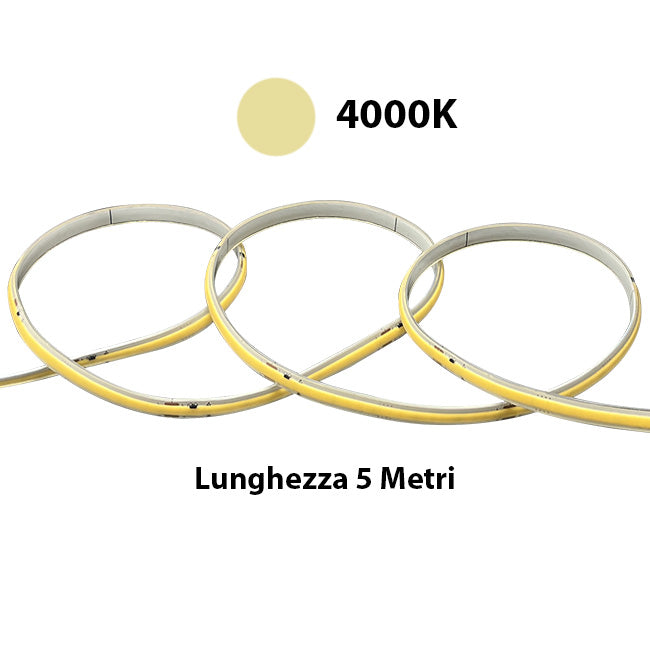24V Striscia LED COB IP65 11W/M Bianco Neutro 4000K 5 Metri 480 LED/M 806LM/M CRI≥90 W8xH4.5mm 180°