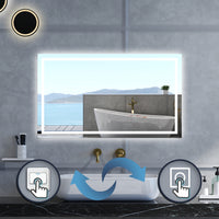 Specchio da bagno Rettangolare con 70x50cm,3 colori,Memoria, Antifog,Regorabile,Retroilluminato,doppio interruttore,