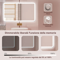 AICA Specchio da bagno  70 x 120 cm, dimmerabile, Blue tooth, Funzione Memoria, antiappannamento, 3 colori