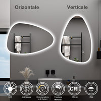 AICA Specchio da bagno 120 x 80 cm, dimmerabile, Funzione Memoria, antiappannamento, 3 colori