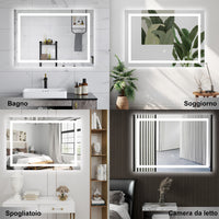 AICA Specchio da bagno  80 x 150 cm, dimmerabile, interruttore touch, Funzione Memoria, antiappannamento, 3 colori