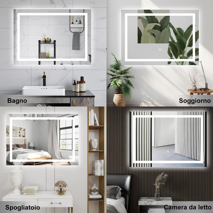 AICA Specchio da bagno  80 x 150 cm, dimmerabile, interruttore touch, Funzione Memoria, antiappannamento, 3 colori
