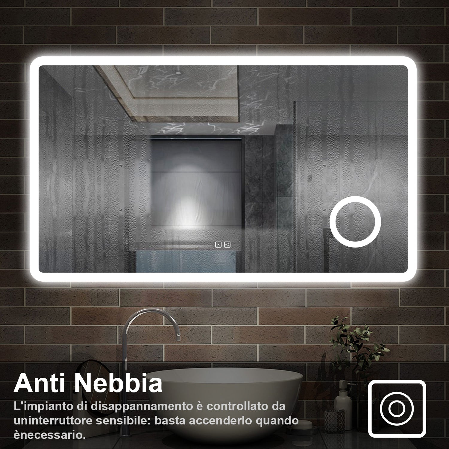 120 x 70 cm,AICA Specchio da Bagno LED con Luce, 3 Colori Regolabili,Blue tooth, Ingrandimento,memoria, antiappannamento,CRI>90,autospegnimento
