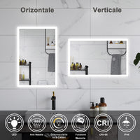 AICA Specchio da bagno  50 x 70 cm, dimmerabile, Funzione Memoria, antiappannamento, 3 colori