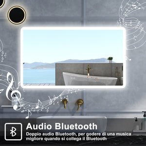 Specchio da bagno Rettangolare con 100x60cm,Blue tooth,3 colori,Memoria, Antifog,Regorabile,Retroilluminato,doppio interruttore,