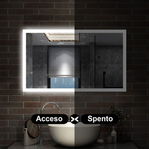 100 x 60 cm,AICA Specchio da Bagno LED con Luce, 3 Colori Regolabili,memoria, antiappannamento,CRI>90,autospegnimento