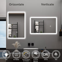 AICA Specchio da bagno  50 x 70 cm, dimmerabile, Funzione Memoria, antiappannamento, 3 colori