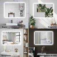 AICA Specchio da bagno  100 x 60 cm, dimmerabile, Blue tooth, Funzione Memoria, antiappannamento, 3 colori, Magnificatore
