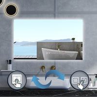 Specchio da bagno Rettangolare con 100x60cm,3 colori,Memoria, Antifog,Regorabile,Retroilluminato,doppio interruttore,