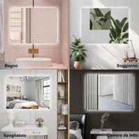 AICA Specchio da bagno 120 x 70 cm, antiappannamento, dimmerabile, interruttore touch, Funzione Memoria
