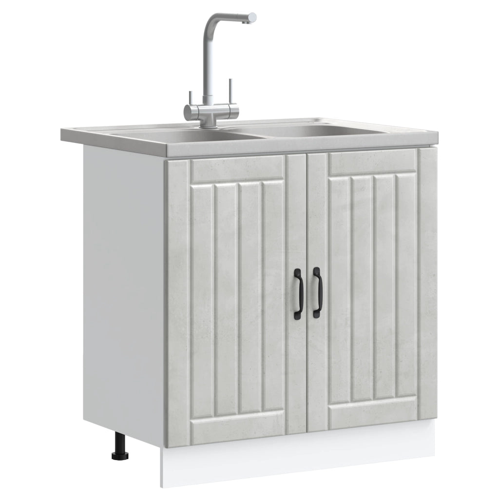 Mobile cucina  'Lucca'con due lavelli, grigio cemento, legno ingegnerizzato