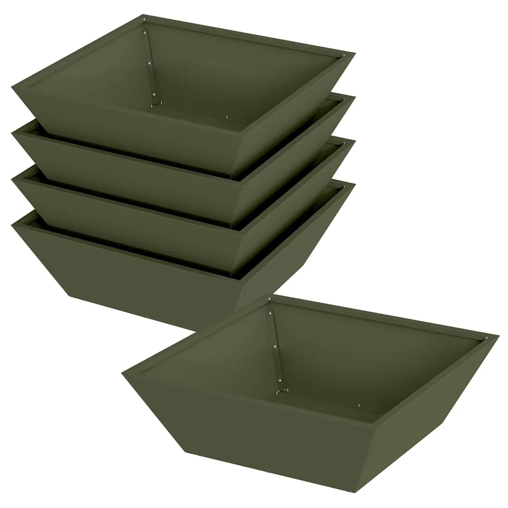 Fioriere | Cassetta per fiori | Vaso da giardino 5 pz Verde oliva 50 x 50 x 15 cm