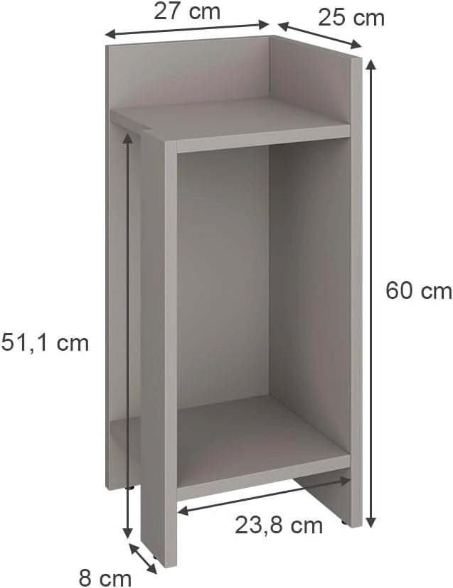 Comodino Lenar, Grigio, 27 x 60 cm, adatto come piano d’appoggio in camera da letto, soggiorno o corridoio