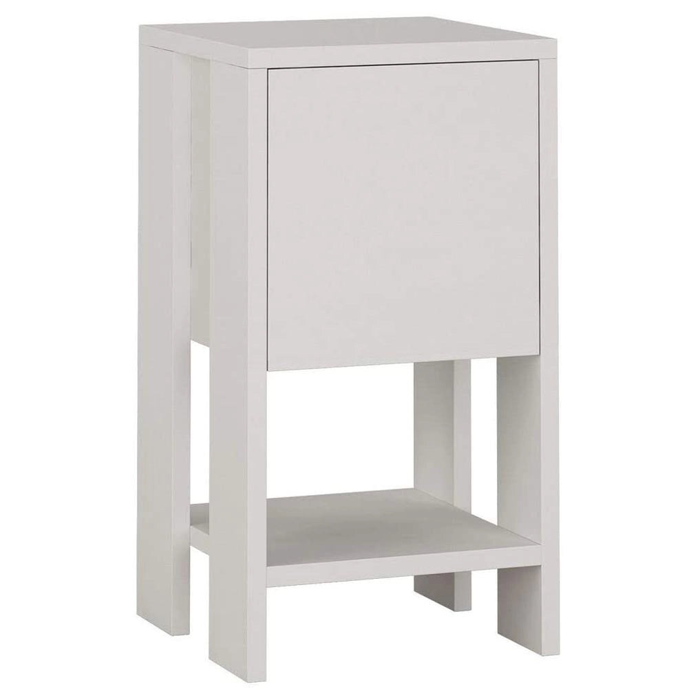 Comodino 30x30x55 cm Mobiletto con Anta a Ribalta e Ripiano in Legno Bianco
