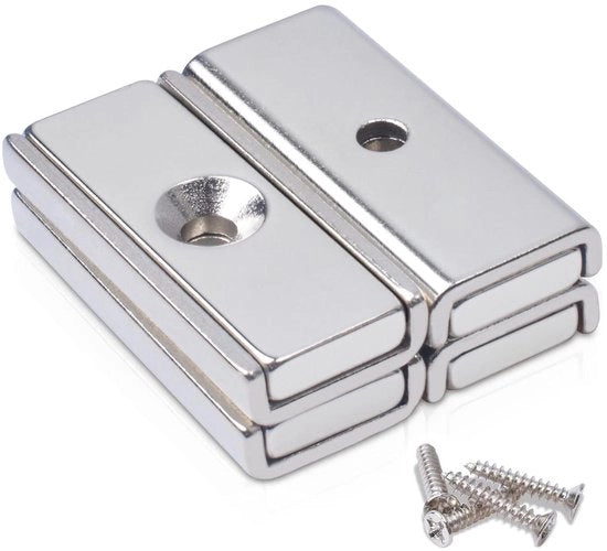 Magneti Neodymium forti 30 x 135 x 5 mm - Extra Forti - Fissabili - Magneti Piani - Magnetico con Foro - Chiusura Magnetica - Testa Invasa - Magnetico da Tavolo - Viti per Fissaggio - Pacchetto da 5
