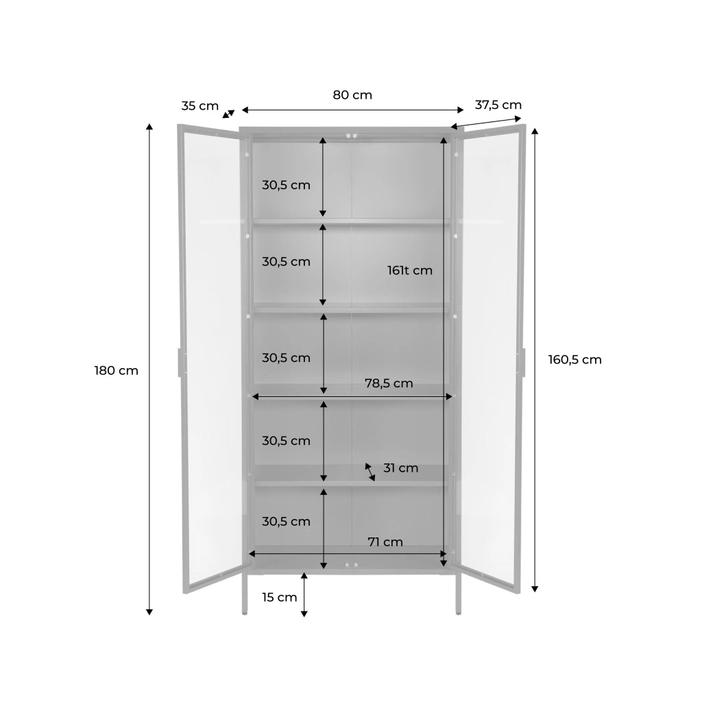 Credenza in acciaio e vetro temperato 2 porte, 180cm, verde