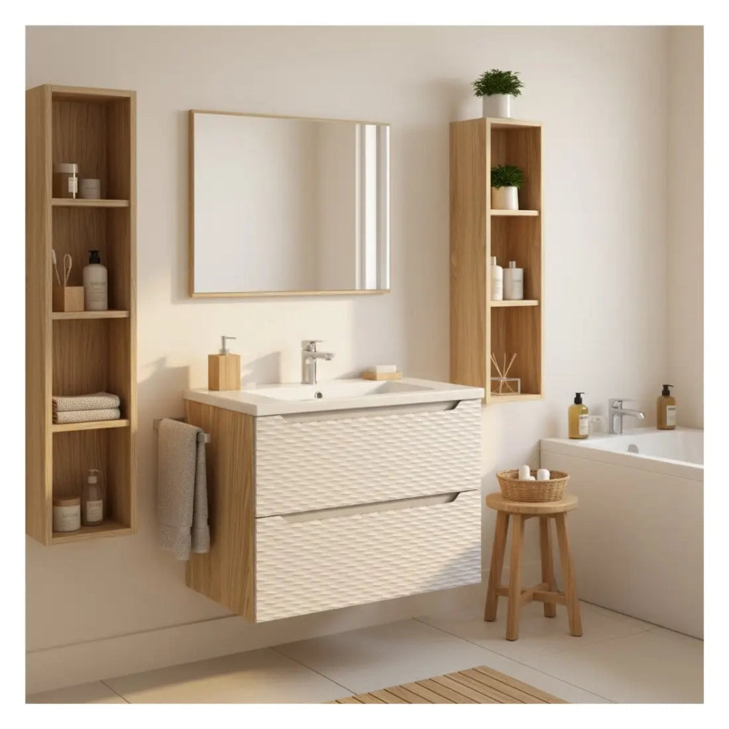 Mobile sottolavabo YOKA – Beige e rovere chiaro 80 cm