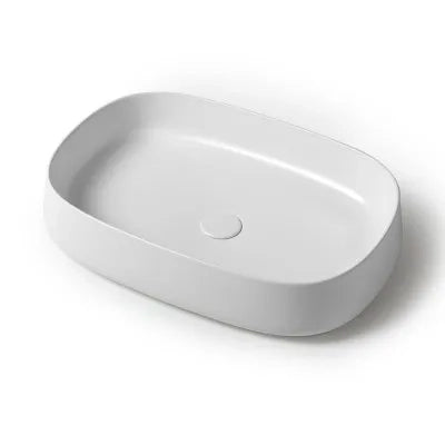 Lavabo da appoggio 60 cm rettangolare in ceramica bianco lucido  Milos