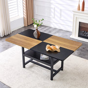 Tavolo da pranzo per 4-6 persone con ripiano integrato, struttura in MDF e metallo, nero e legno, 160 × 90 × 76 cm