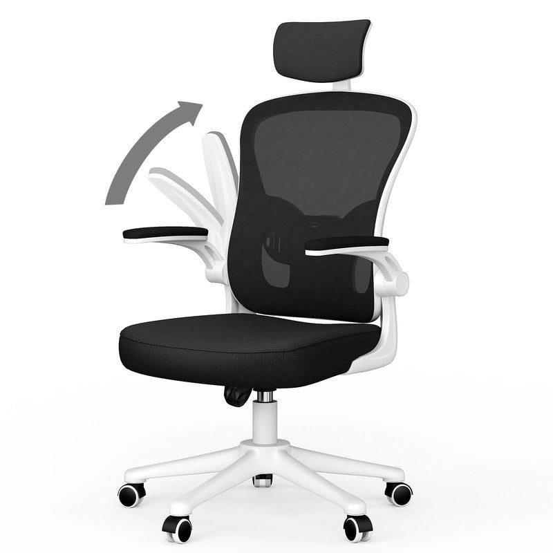 Sedia da ufficio - Poltrona ergonomica HAMLODY con braccioli 2D, altezza poggiatesta supporto lombare schienale regolabile bianco