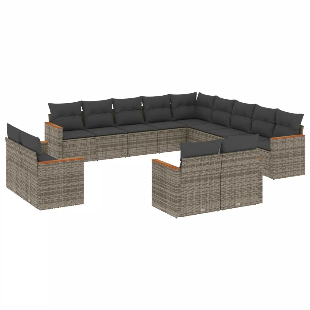 Set Divani da Giardino 13 pz con Cuscini Grigio in Polyrattan 3258931