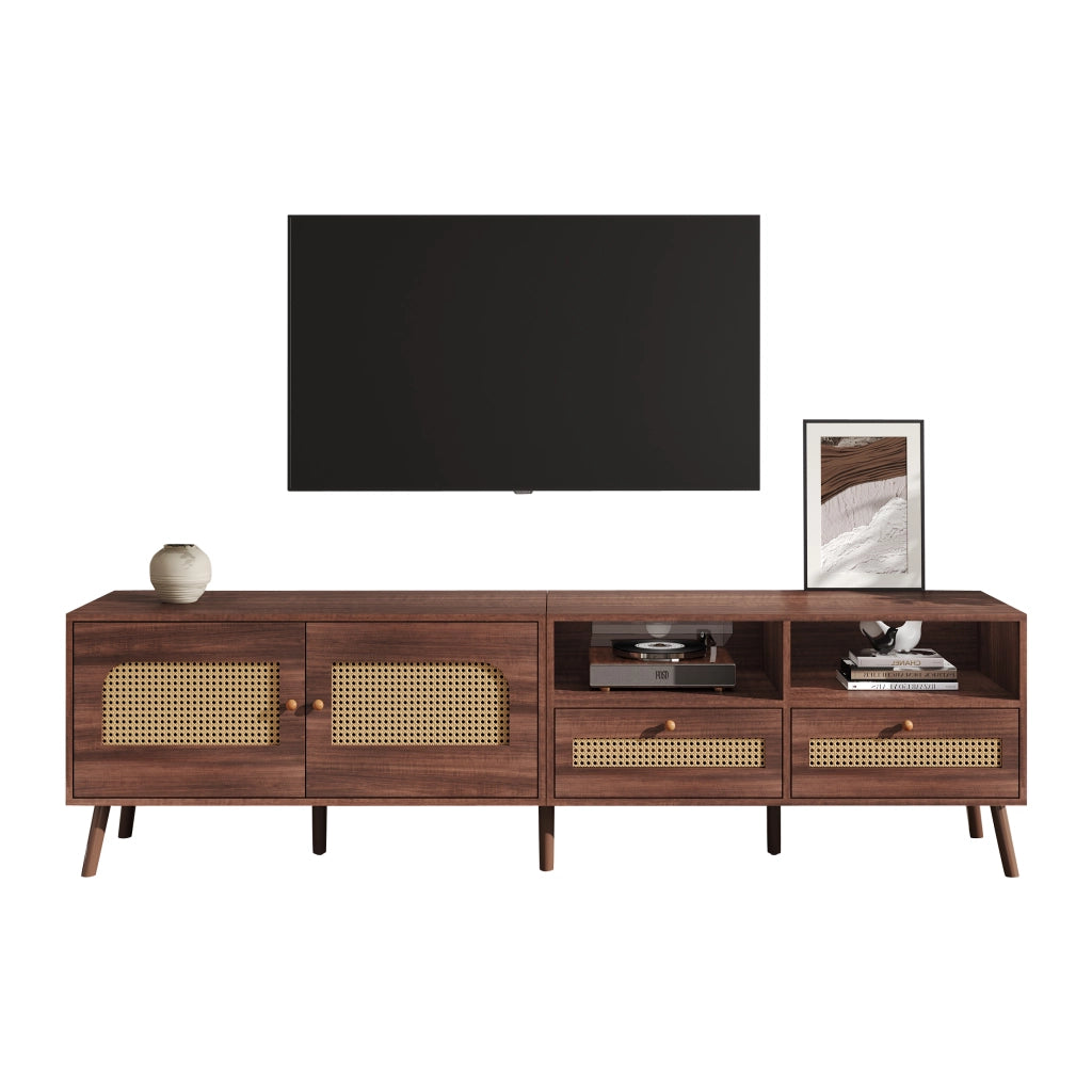 Mobile TV con 2 Ante in Rattan e 2 Cassetti; 8 Piedi; Stile Moderno; Soggiorno; in Pannello Truciolare; Marrone; 200??37??49;5 cm