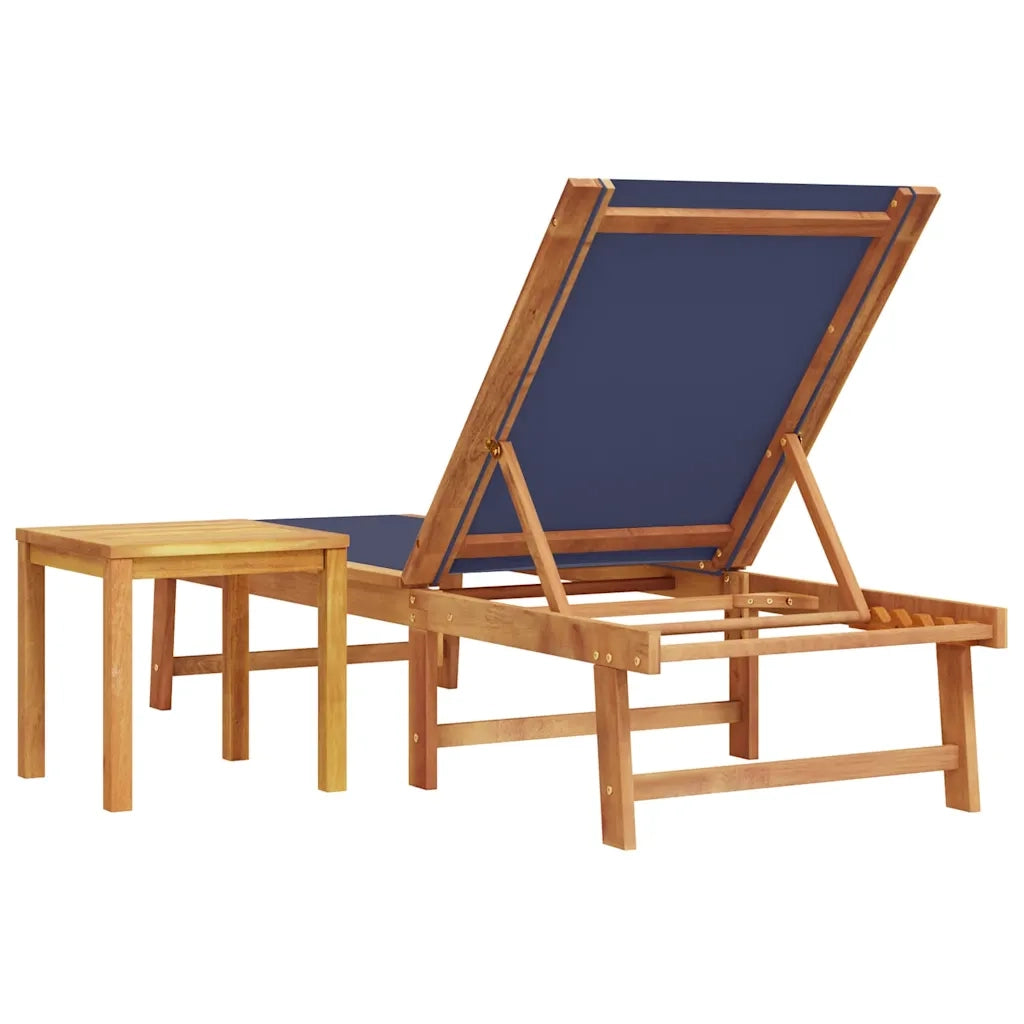 Lettino Prendisole | Sdraio da giardino | Lettino da sole con Tavolo Blu Massello Acacia e Textilene