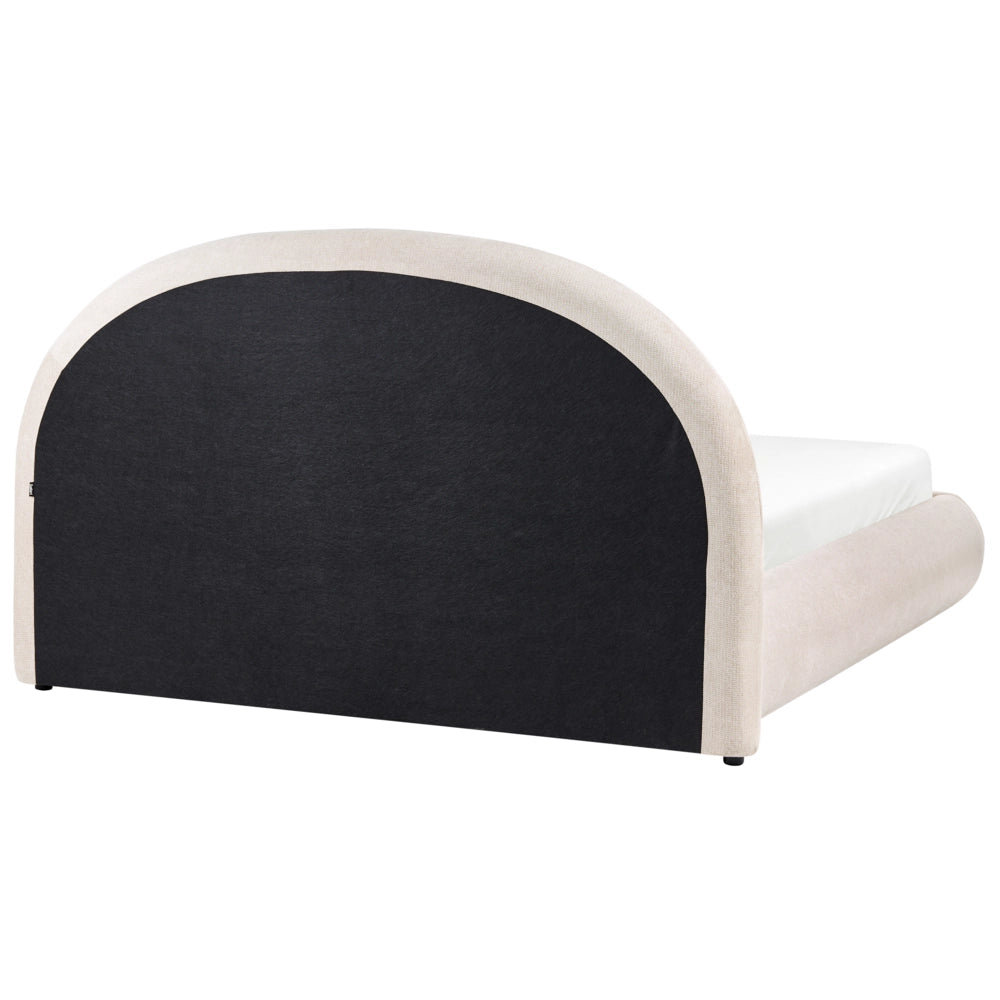 Letto in tessuto beige chiaro 160 x 200 cm con testiera imbottita rete sollevabile e vano contenitore