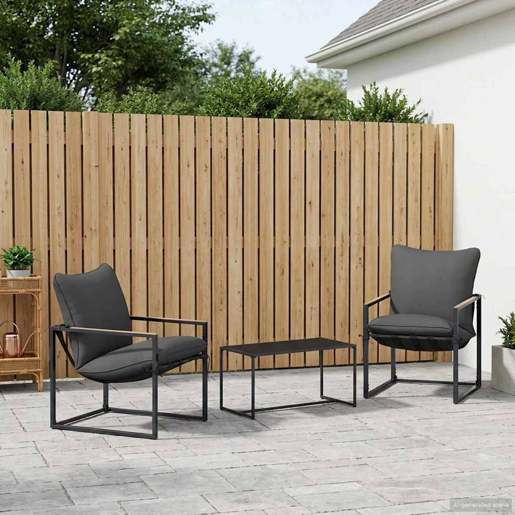 Set Divano da Giardino 3 pz Nero e antracite Acciaio 42025094