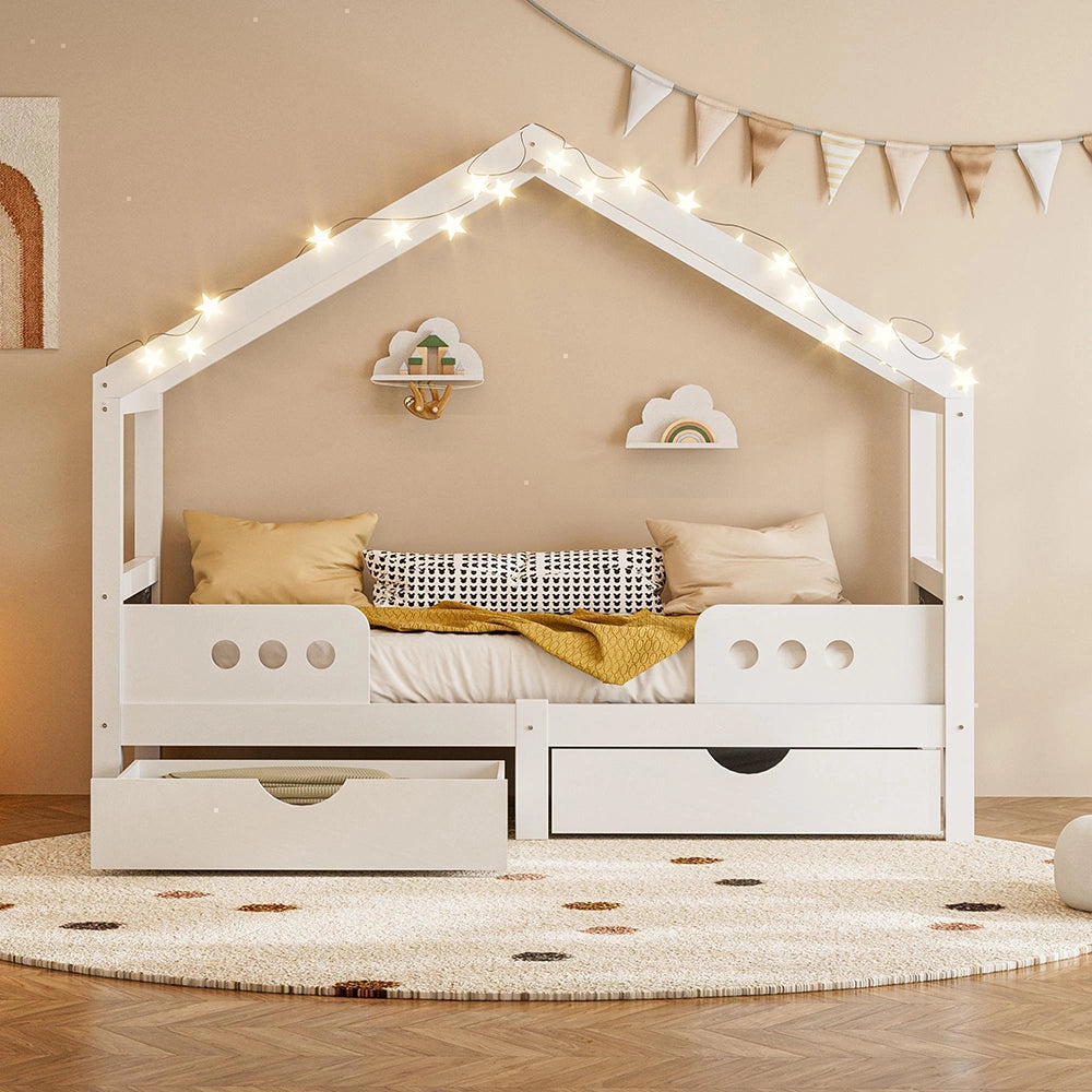 Letto bambino con tetto?- Xylo - 90x200cm 2 cassetti legno