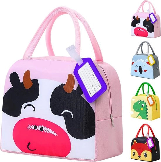 Lunchbox per bambini, bentobox, termica per 5 litri, borsa con isolamento termico, piccola valigetta per pic nic per bambini, borsa isolata con motivo dinosauro (bovini)
