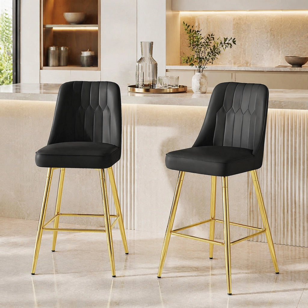 SGABELLI BAR Set da 2 pezzi h 100 cm in PU nero e metallo oro