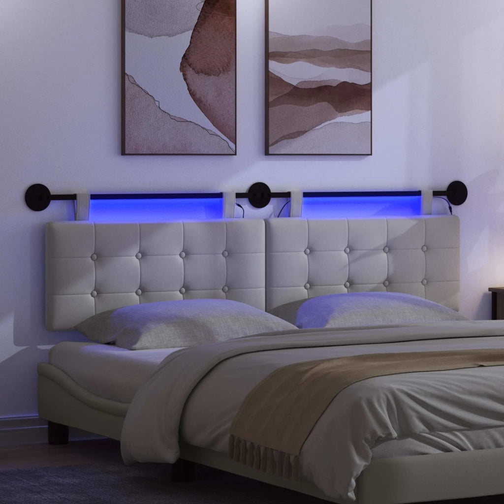 Testiera sospesa Con luce LED Bianco Similpelle