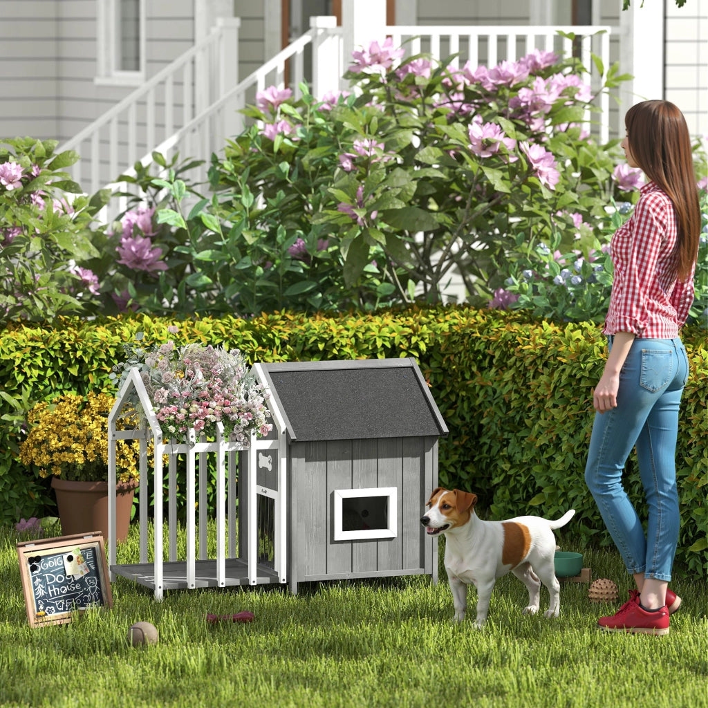 Casetta per cani esterno in legno con terrazza e porta a lamelle ¨C zephmum ¨C 106x62.5x80.5 cm grigio